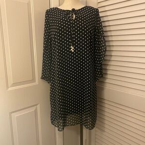 Roz & Ali Black and White Polka Dot Long Sleeve Dress- Size 10